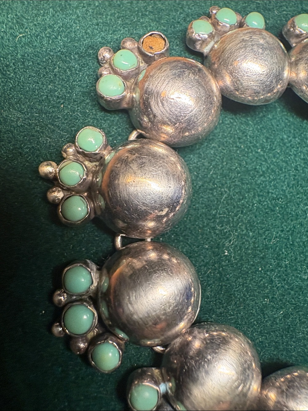 Antique 1970’s Sterling Silver Linked Turquoise Floral Bracelet Taxco Silver - Picture 5 of 16